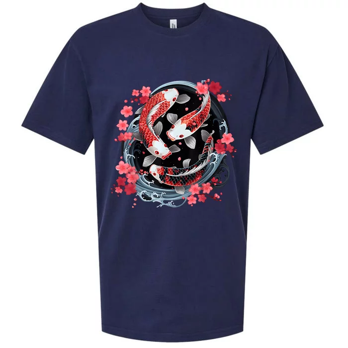 Japanese Koi Carp Ying Yang Nishikigoi Fish Cherry Blossom Sueded Cloud Jersey T-Shirt