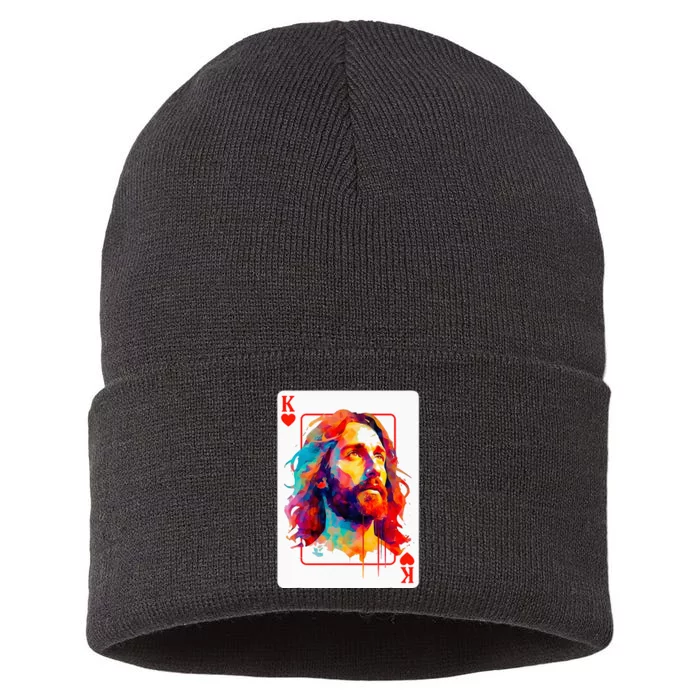 Jesus King Card Christian Christ Religious Believer Hearts Sustainable Knit Beanie