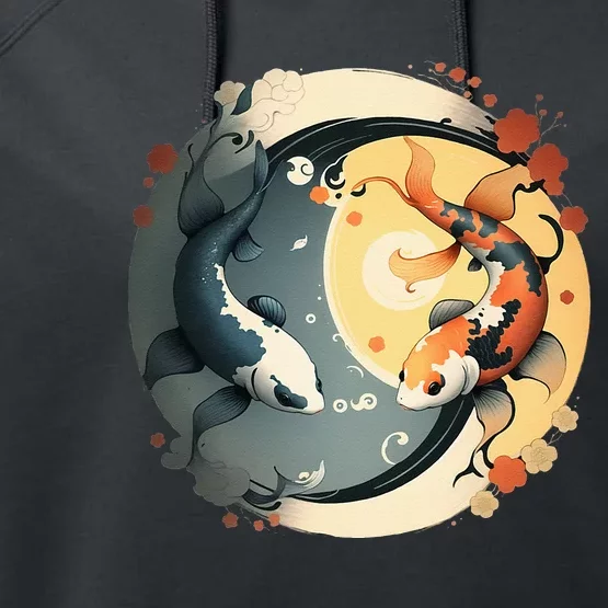 Japanese Koi Fish Yin Yang Performance Fleece Hoodie