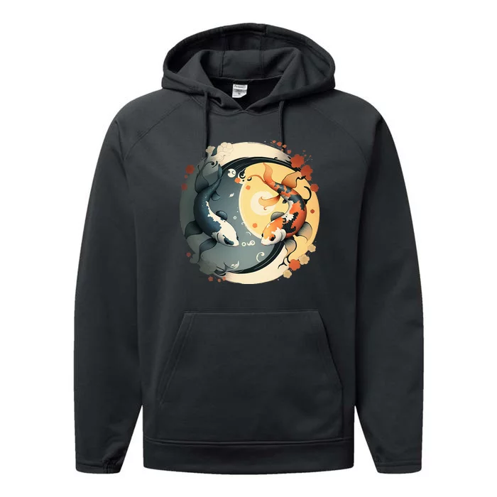 Japanese Koi Fish Yin Yang Performance Fleece Hoodie