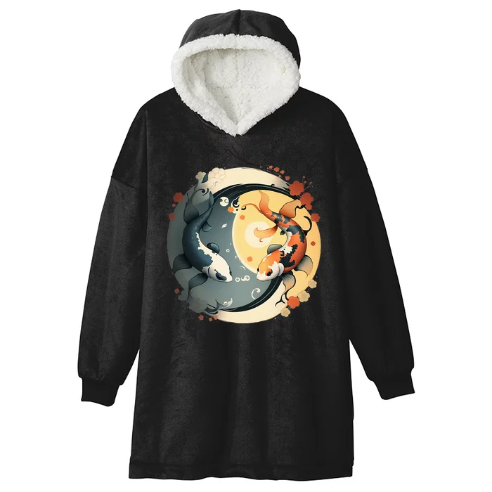 Japanese Koi Fish Yin Yang Hooded Wearable Blanket