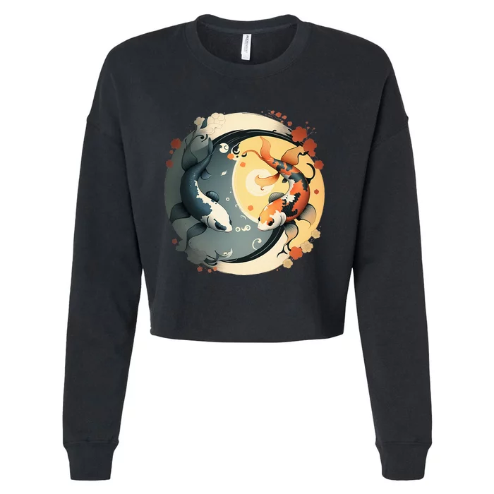 Japanese Koi Fish Yin Yang Cropped Pullover Crew