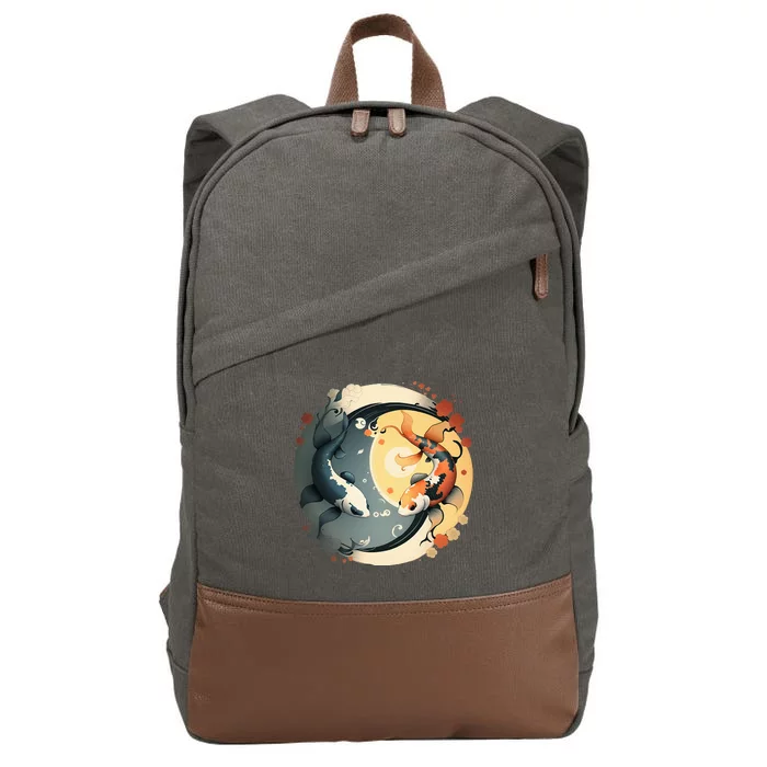 Japanese Koi Fish Yin Yang Cotton Canvas Backpack