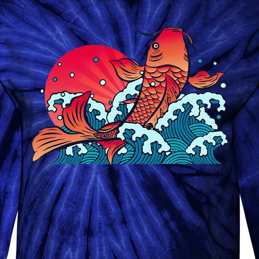 Japanese Koi Fish Breaching The Water Sunset Tie-Dye Long Sleeve Shirt