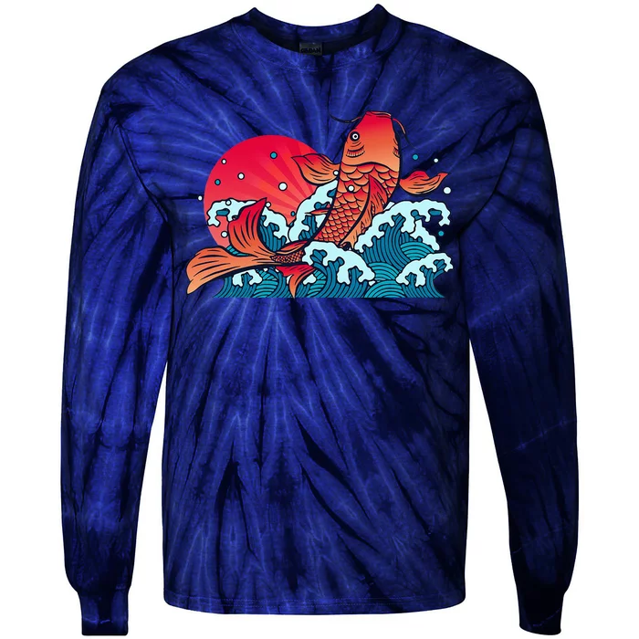 Japanese Koi Fish Breaching The Water Sunset Tie-Dye Long Sleeve Shirt