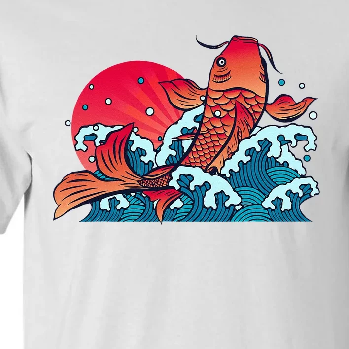 Japanese Koi Fish Breaching The Water Sunset Tall T-Shirt