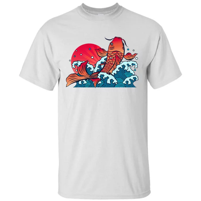 Japanese Koi Fish Breaching The Water Sunset Tall T-Shirt