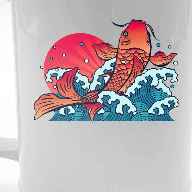 Japanese Koi Fish Breaching The Water Sunset Front & Back Beer Stein