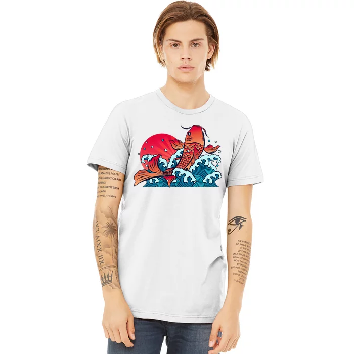 Japanese Koi Fish Breaching The Water Sunset Premium T-Shirt