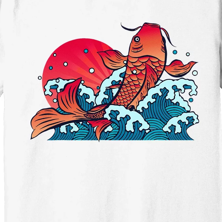 Japanese Koi Fish Breaching The Water Sunset Premium T-Shirt