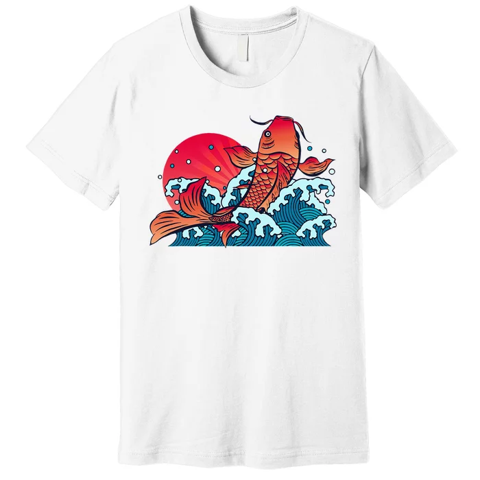 Japanese Koi Fish Breaching The Water Sunset Premium T-Shirt