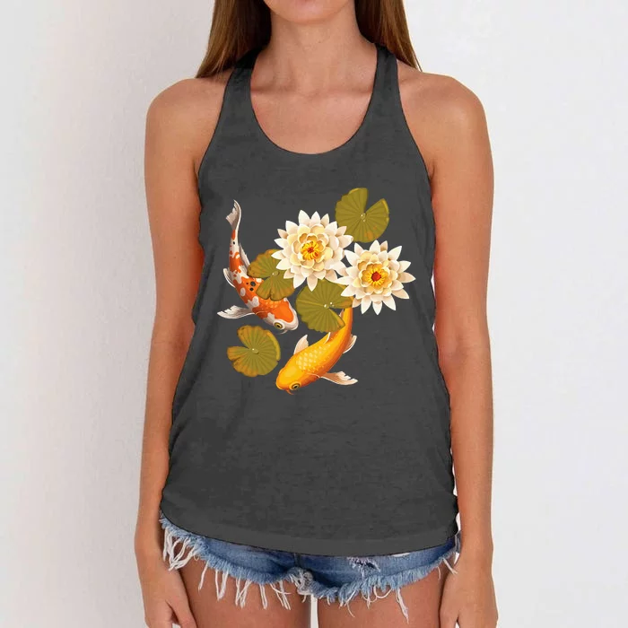 Japanese Koi Fish Japan Butterfly Carp Nishikigoi Fish Pond Women's Knotted Racerback Tank