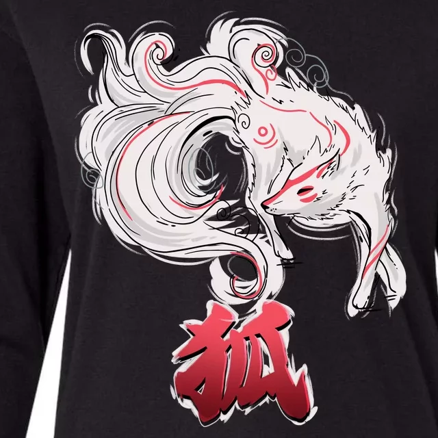 Japanese Kitsune Fox Brush Art Womens Cotton Relaxed Long Sleeve T-Shirt