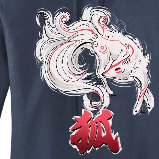 Japanese Kitsune Fox Brush Art Women's Pullover Hoodie