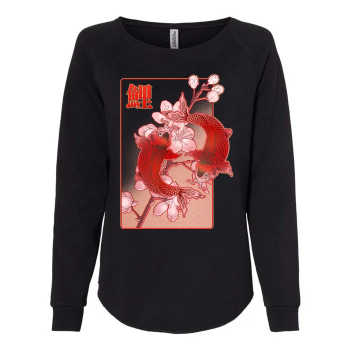 Japanese Koi Fish And Cherry Blossoms Womens California Wash Sweatshirt