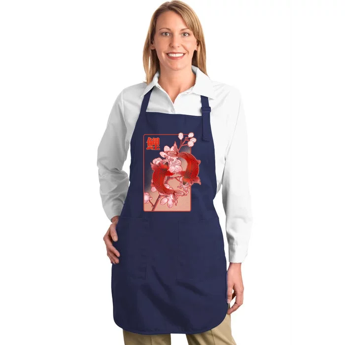 Japanese Koi Fish And Cherry Blossoms Full-Length Apron With Pocket