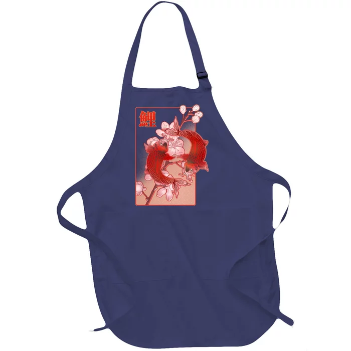 Japanese Koi Fish And Cherry Blossoms Full-Length Apron With Pocket