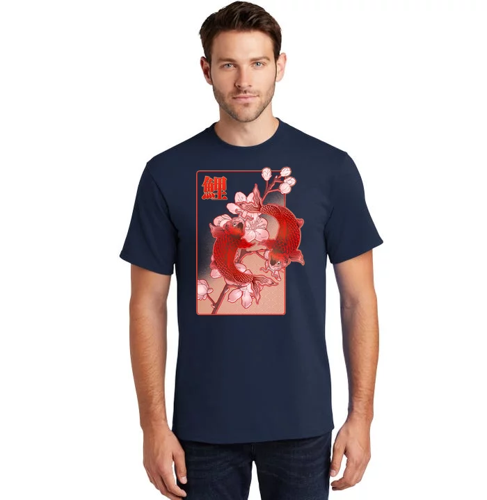 Japanese Koi Fish And Cherry Blossoms Tall T-Shirt