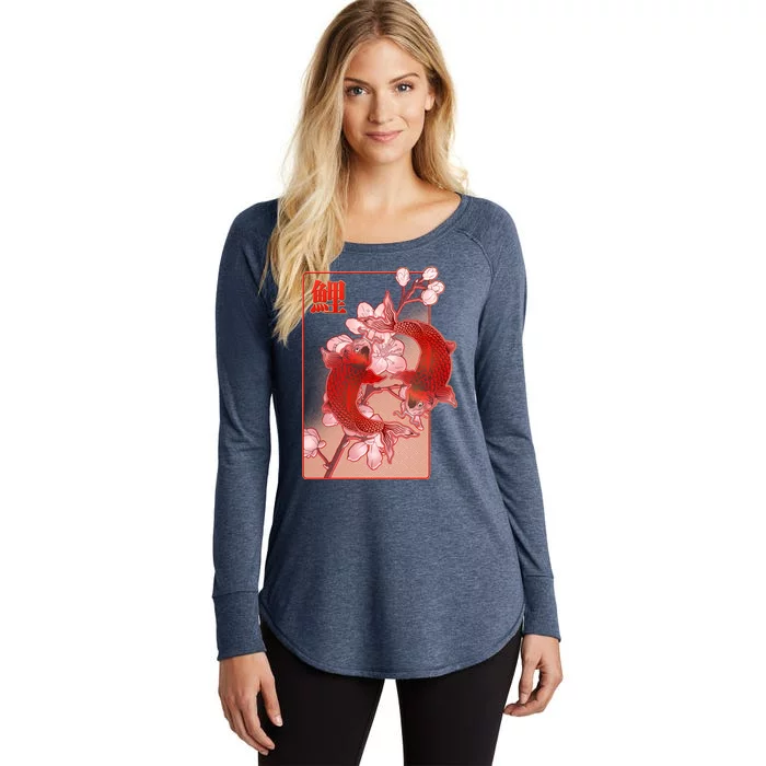 Japanese Koi Fish And Cherry Blossoms Women's Perfect Tri Tunic Long Sleeve Shirt