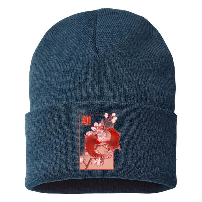 Japanese Koi Fish And Cherry Blossoms Sustainable Knit Beanie