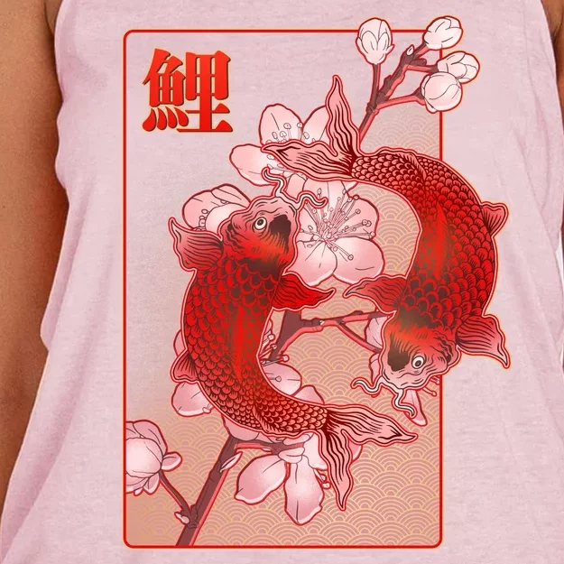 Japanese Koi Fish And Cherry Blossoms Women's Knotted Racerback Tank