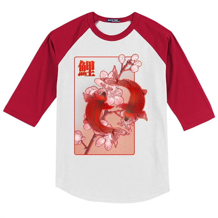 Japanese Koi Fish And Cherry Blossoms Kids Colorblock Raglan Jersey