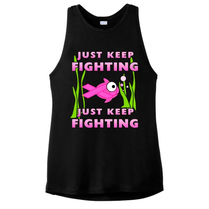 Just Keep Fighting Funny Breast Cancer Ladies Tri-Blend Wicking Tank