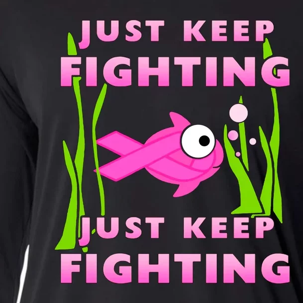 Just Keep Fighting Funny Breast Cancer Cooling Performance Long Sleeve Crew