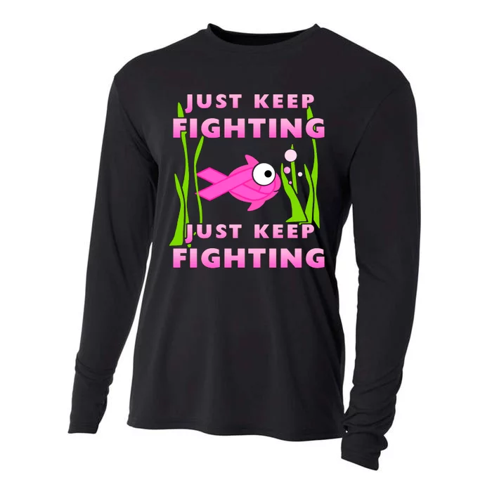 Just Keep Fighting Funny Breast Cancer Cooling Performance Long Sleeve Crew