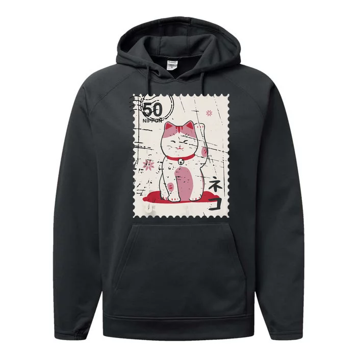 Japanese Kawaii Lucky Cat Stamp Art Performance Fleece Hoodie