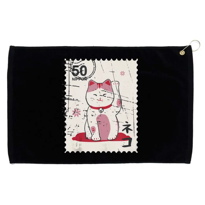 Japanese Kawaii Lucky Cat Stamp Art Grommeted Golf Towel