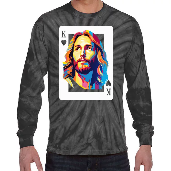 Jesus King Of Hearts Kings Of Kings Christian Playing Cards Christ Tie-Dye Long Sleeve Shirt