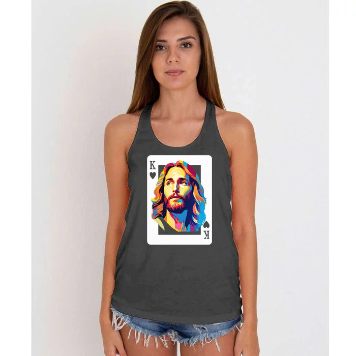 Jesus King Of Hearts Kings Of Kings Christian Playing Cards Christ Women's Knotted Racerback Tank