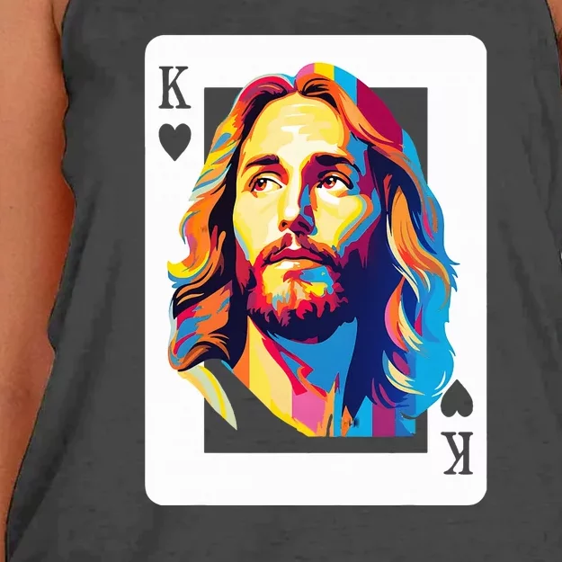 Jesus King Of Hearts Kings Of Kings Christian Playing Cards Christ Women's Knotted Racerback Tank