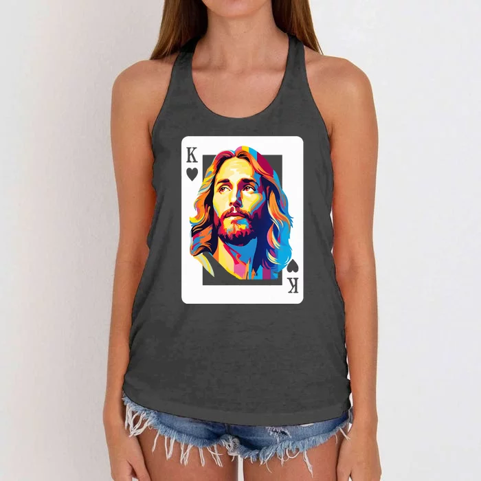 Jesus King Of Hearts Kings Of Kings Christian Playing Cards Christ Women's Knotted Racerback Tank