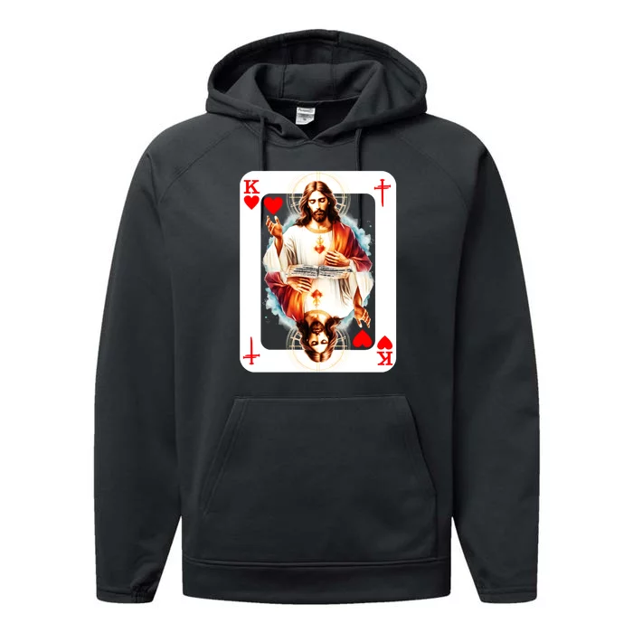 Jesus King Of Hearts Christian Sacred Heart Of Jesus Christ 3 Nails Cross Performance Fleece Hoodie