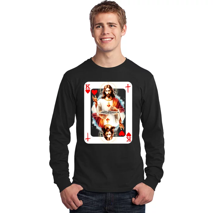 Jesus King Of Hearts Christian Sacred Heart Of Jesus Christ 3 Nails Cross Long Sleeve Shirt