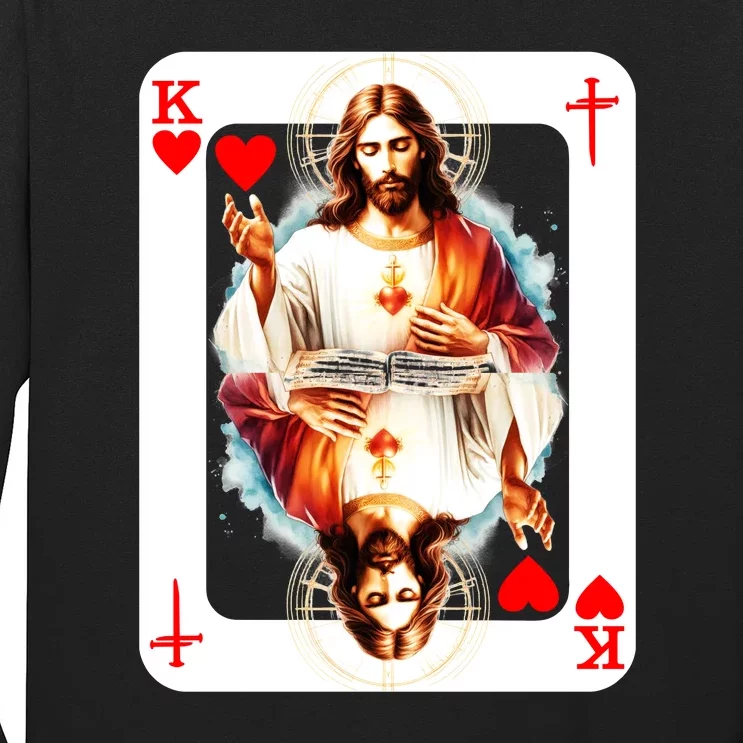 Jesus King Of Hearts Christian Sacred Heart Of Jesus Christ 3 Nails Cross Long Sleeve Shirt