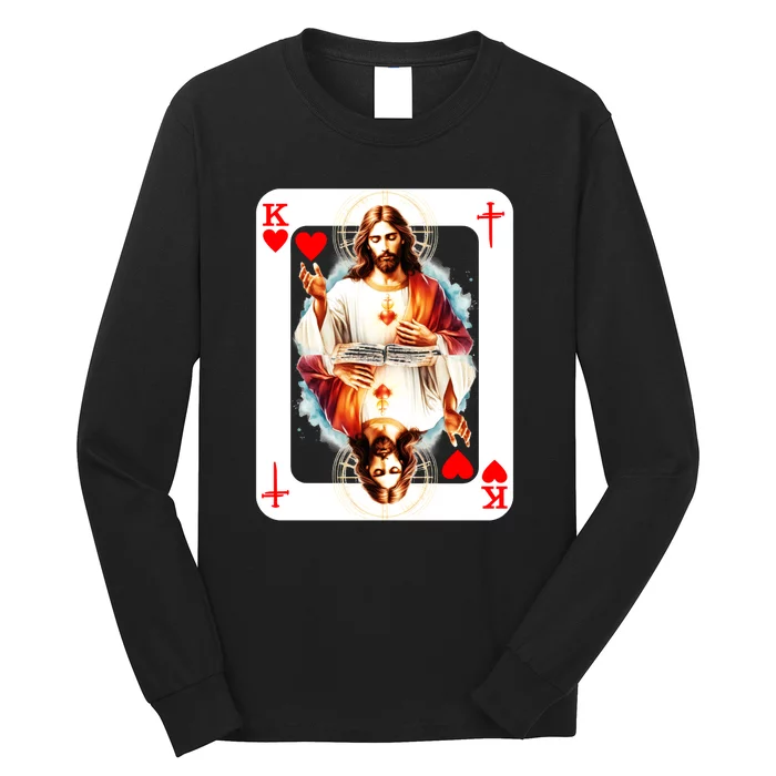 Jesus King Of Hearts Christian Sacred Heart Of Jesus Christ 3 Nails Cross Long Sleeve Shirt