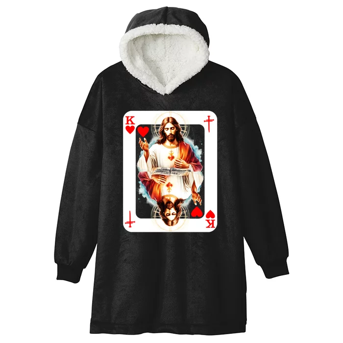 Jesus King Of Hearts Christian Sacred Heart Of Jesus Christ 3 Nails Cross Hooded Wearable Blanket