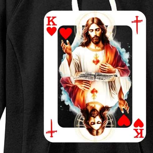 Jesus King Of Hearts Christian Sacred Heart Of Jesus Christ 3 Nails Cross Women's Fleece Hoodie