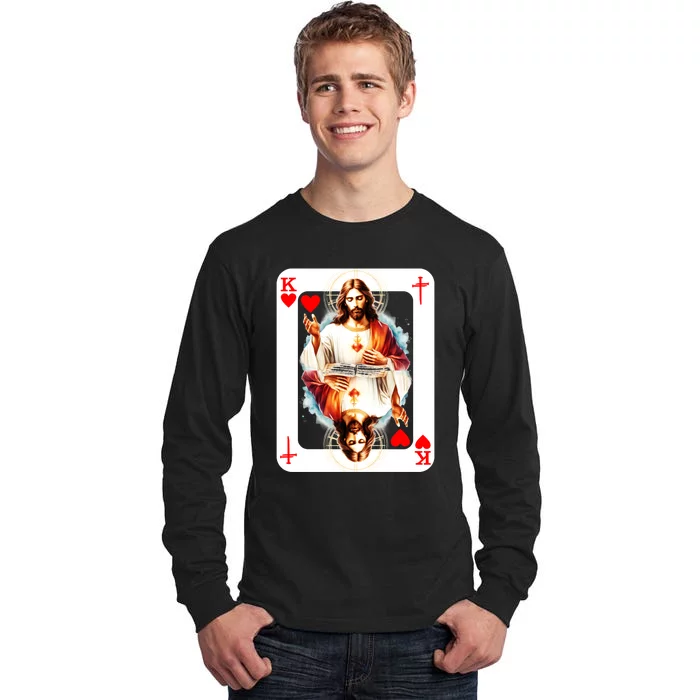 Jesus King Of Hearts Christian Sacred Heart Of Jesus Christ 3 Nails Cross Tall Long Sleeve T-Shirt