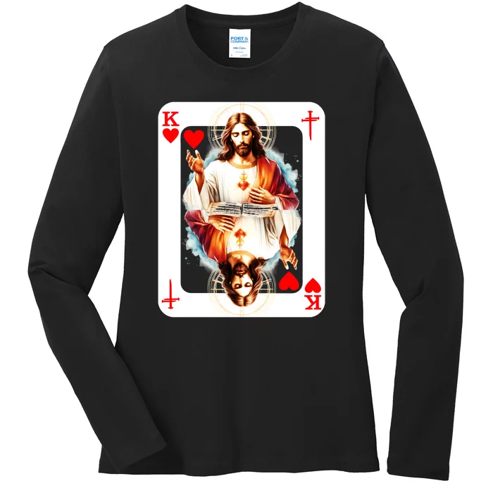 Jesus King Of Hearts Christian Sacred Heart Of Jesus Christ 3 Nails Cross Ladies Long Sleeve Shirt