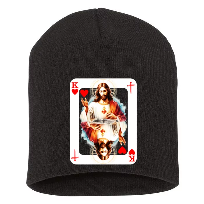 Jesus King Of Hearts Christian Sacred Heart Of Jesus Christ 3 Nails Cross Short Acrylic Beanie