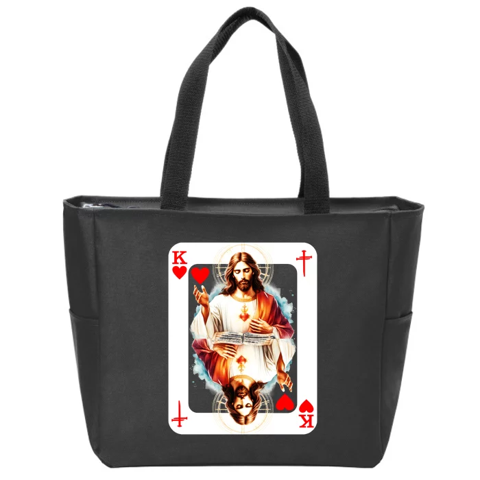 Jesus King Of Hearts Christian Sacred Heart Of Jesus Christ 3 Nails Cross Zip Tote Bag