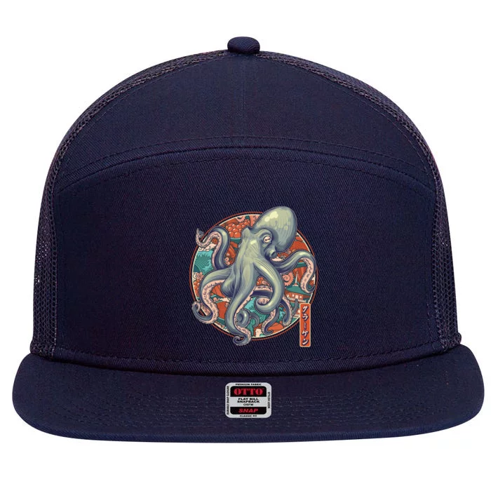 Japanese Kracken Octopus Monster 7 Panel Mesh Trucker Snapback Hat