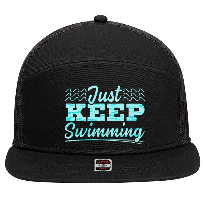 Just Keep Swimming Coach Swim Water Sport 7 Panel Mesh Trucker Snapback Hat