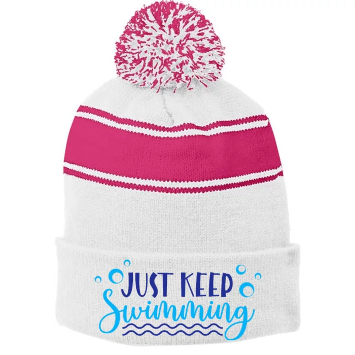 Just Keep Swimming I Love Swim Stripe Pom Pom Beanie