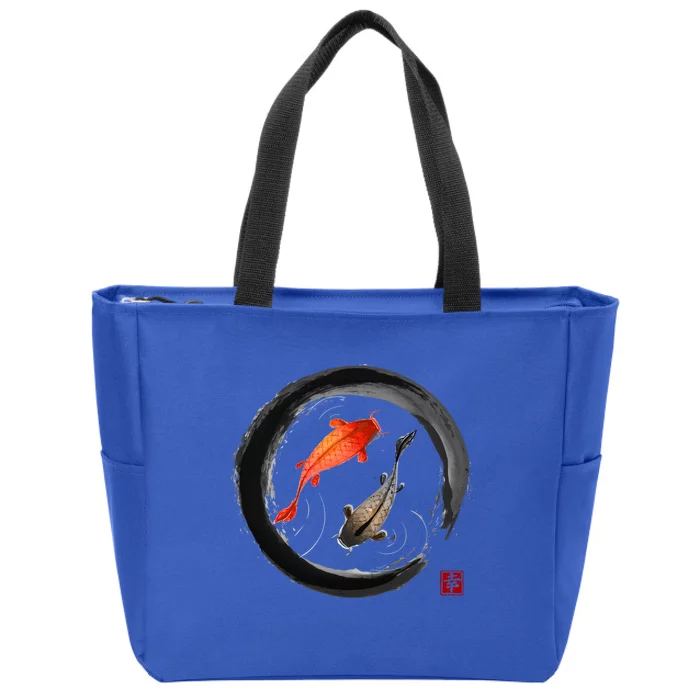 Japanese Koi Vintage Ink Shodo Zip Tote Bag