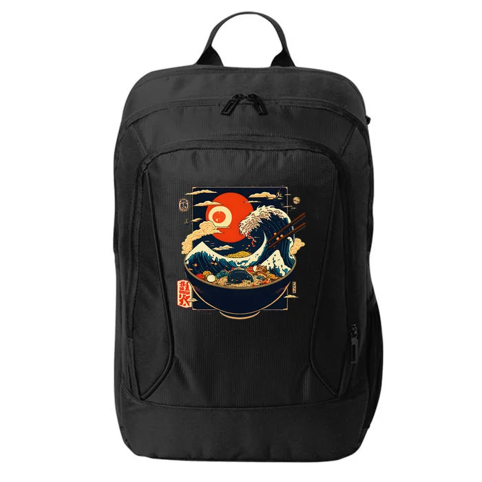 Japanese Kanagawa Wave Ramen Graphic Retro Anime Noodles Art City Backpack